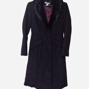 H&M Black Coat with Faux Fur Collar